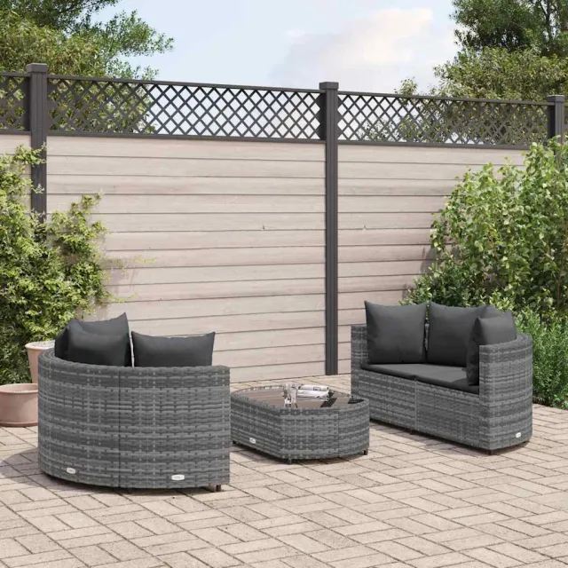 vidaXL 5-delige Loungeset met kussens poly rattan grijs