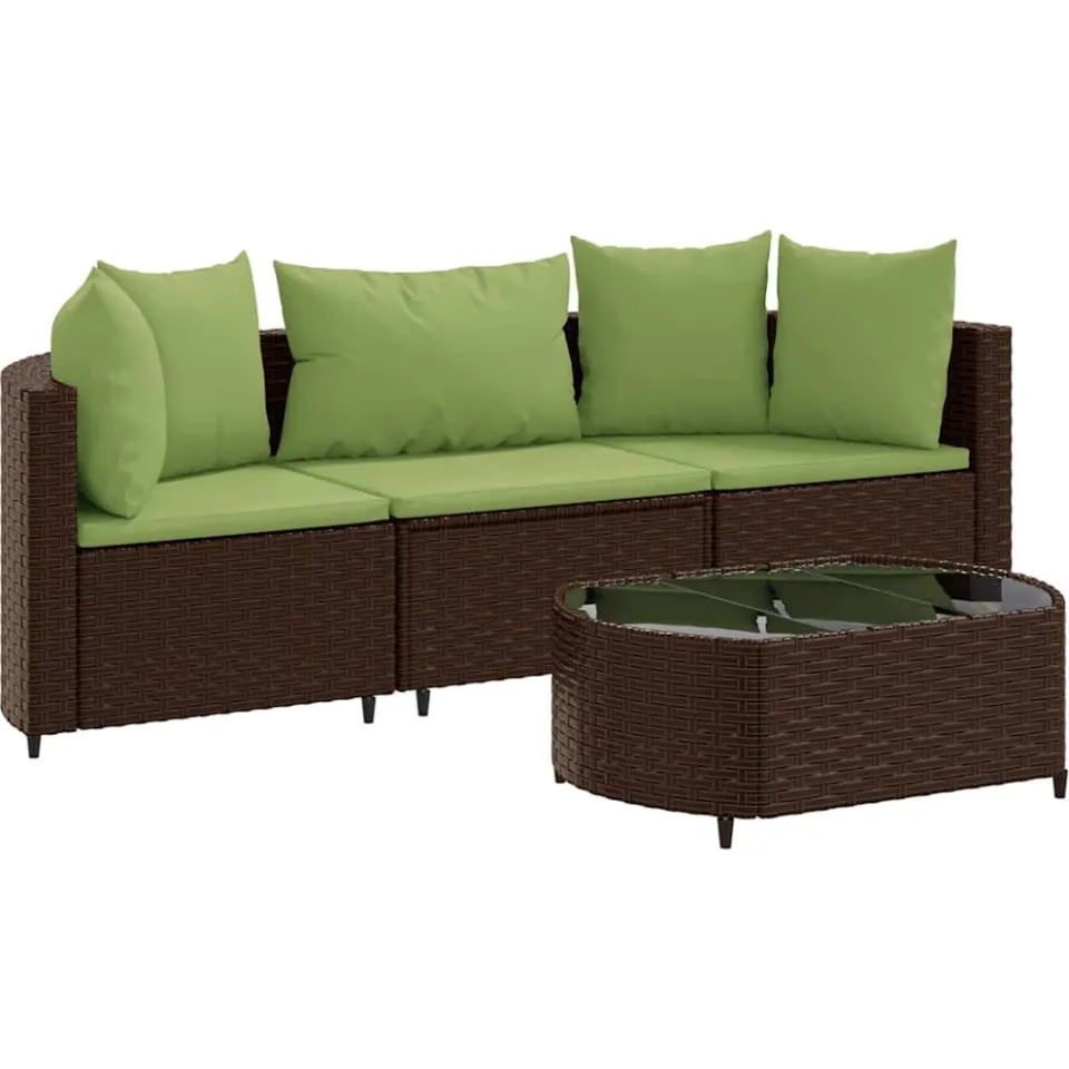 vidaXL 4-delige Loungeset met kussens poly rattan bruin