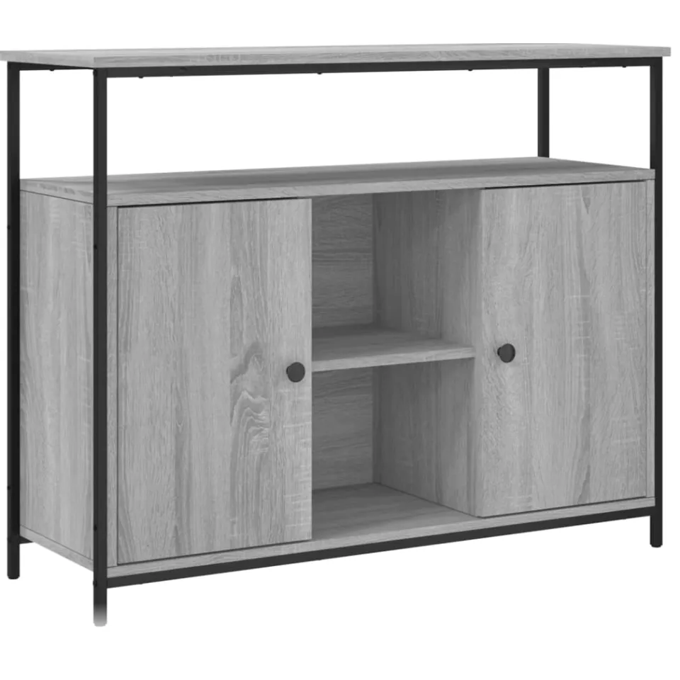 vidaXL Dressoir 100x35x80 cm bewerkt hout grijs sonoma, foto 3