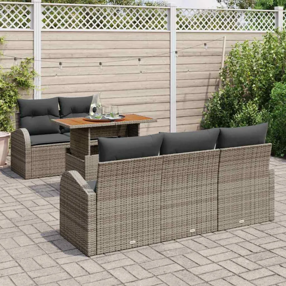 vidaXL Tuin Sofa Set 6 st Grijs Poly riet, foto 3