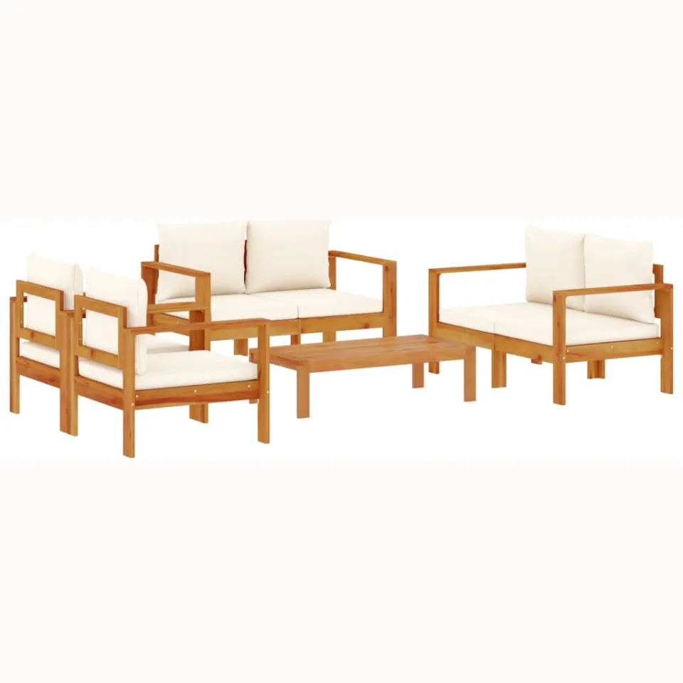 vidaXL 5-delige Loungeset met kussens massief acaciahout crème, foto 3