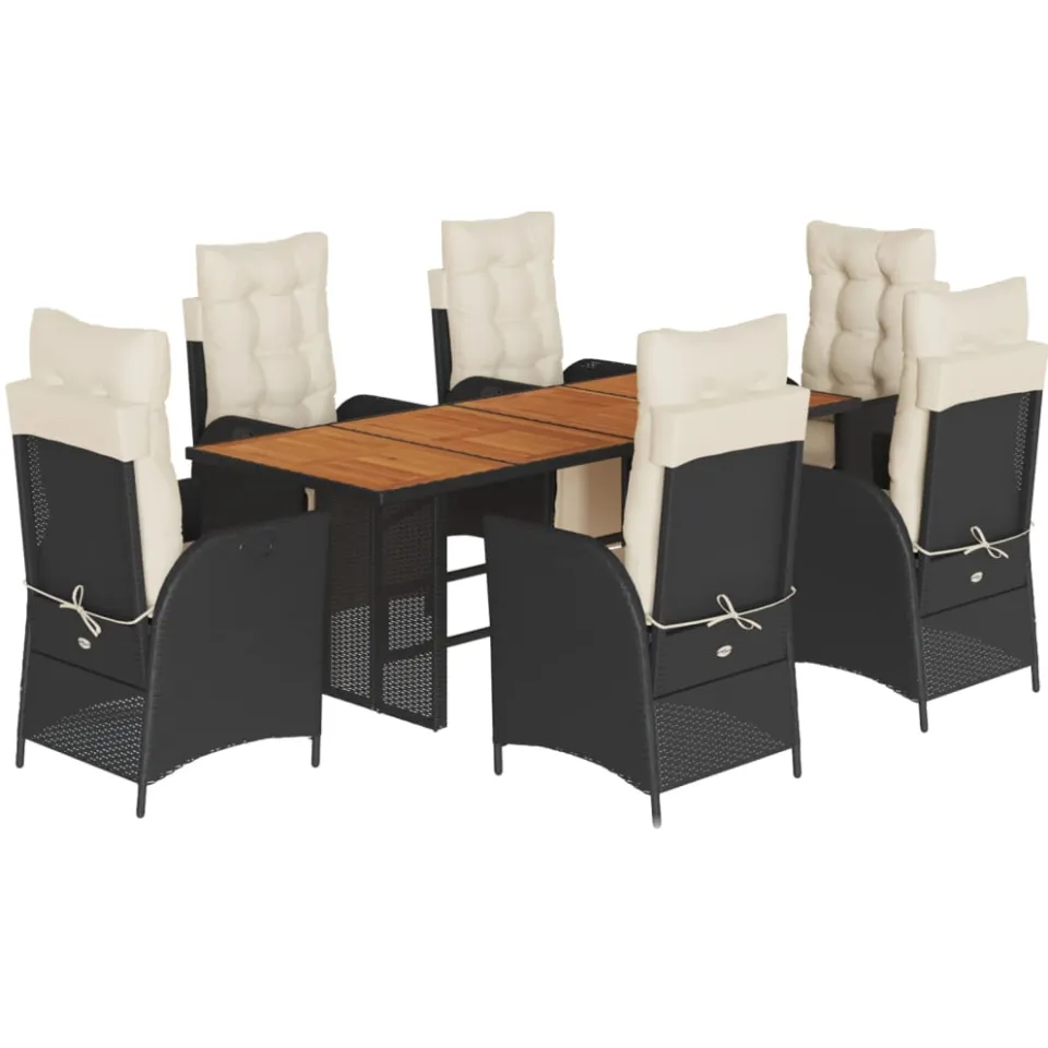 vidaXL 7-delige Tuinset met kussens poly rattan zwart, foto 3