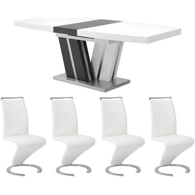 Vente-unique Tafelset NOAMI + 4 stoelen TWIZY - Wit en grijs