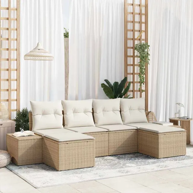 vidaXL Tuin Sofa Set 4 st Beige en Crème poly rattan, foto 2