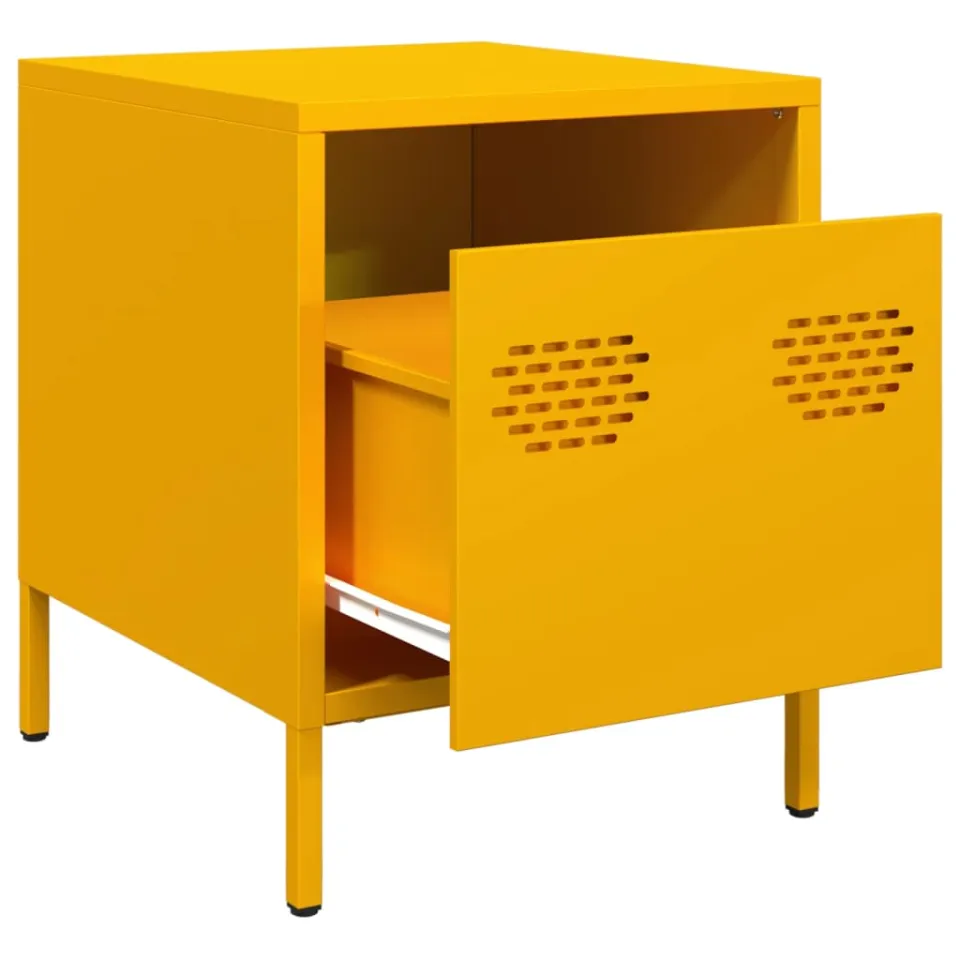 vidaXL Nachtkastjes 2 st 35x39x43,5 cm staal mosterdgeel, foto 4