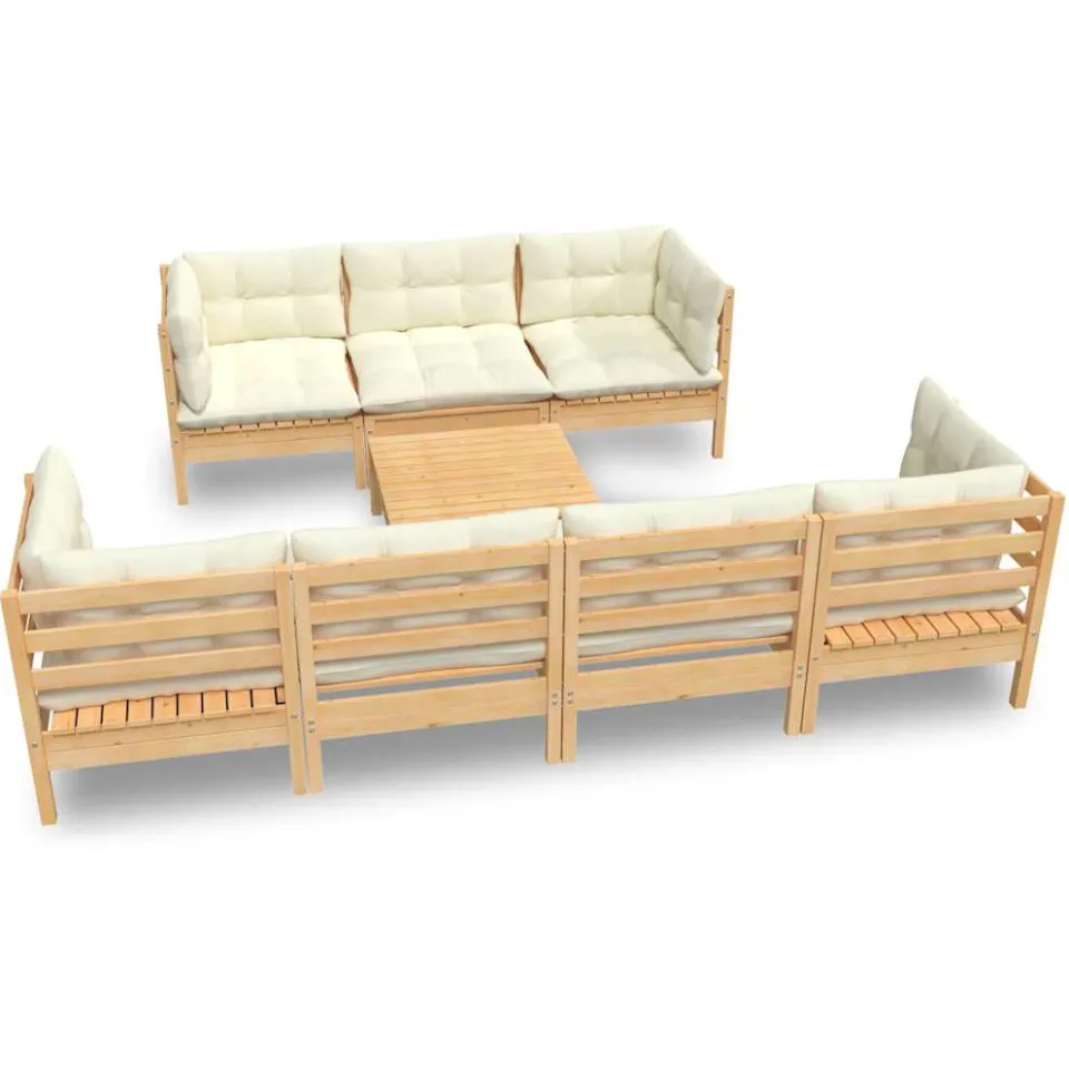 vidaXL 8-delige Loungeset met crèmekleurige kussens massief grenenhout