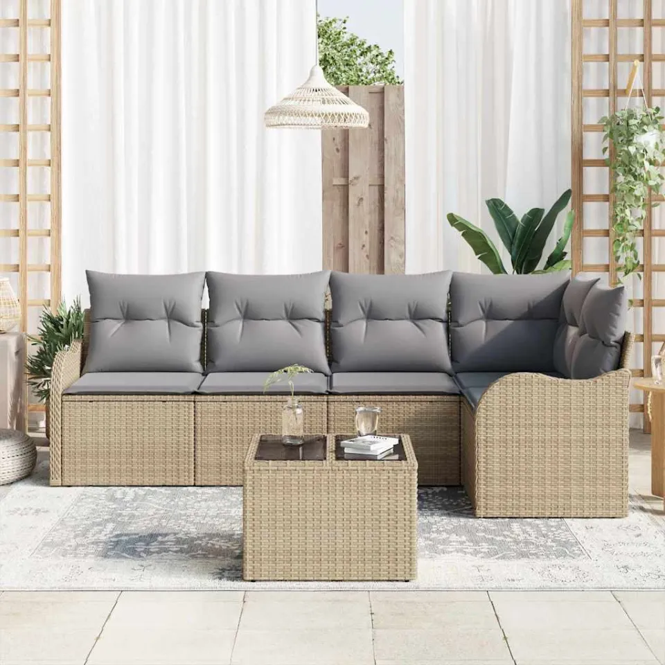 vidaXL Tuin Sofa Set 6 st Beige poly rattan, foto 3