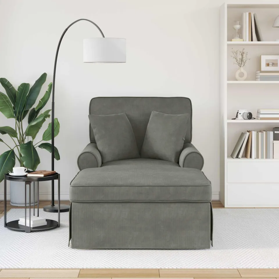 vidaXL Chaise Lounge met Rok 3 st Donkergrijs Stof 91 x 157 x 91 cm grijs, foto 3