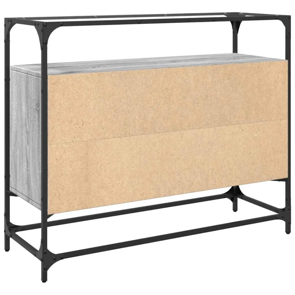 vidaXL Dressoir met glazen blad 98x35x81 cm bewerkt hout grijs sonoma, foto 4
