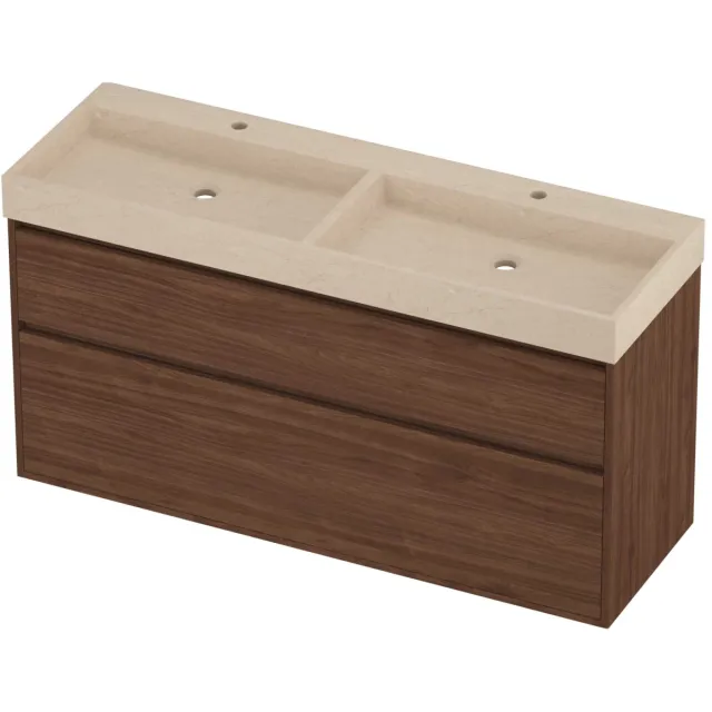 Proline Evoli Badmeubelset Hardsteen Loft 2 Gaten 140x46x75 cm Sand Stone Indian Walnut Houtlook
