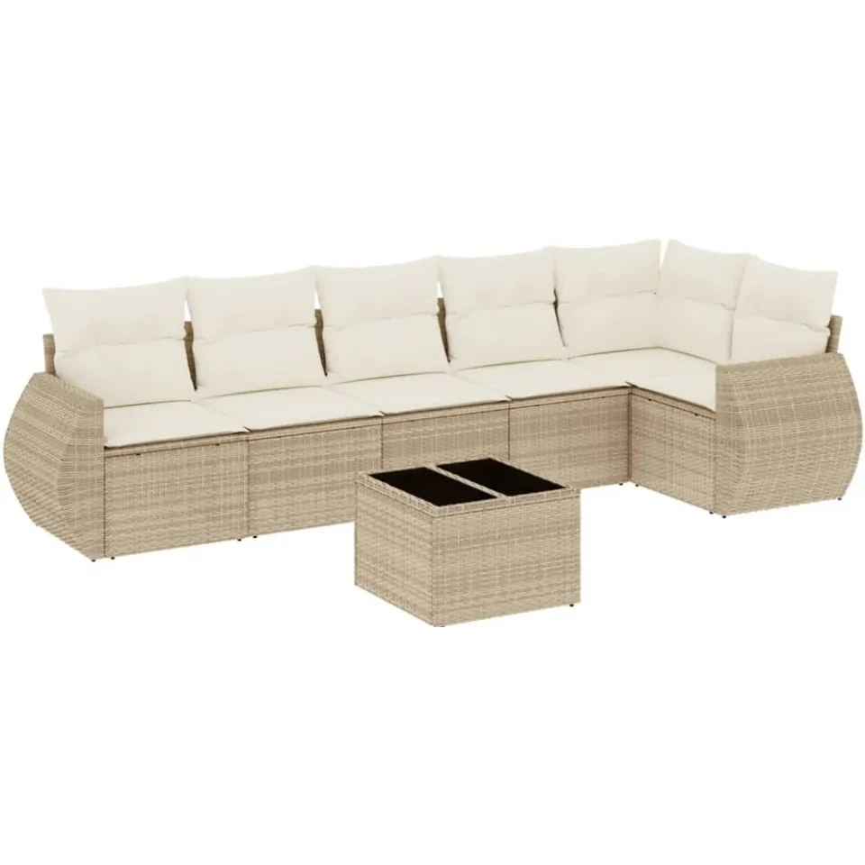 vidaXL 7-delige Loungeset met kussens poly rattan beige