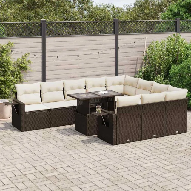 vidaXL 11-delige Loungeset met kussens poly rattan bruin, foto 2
