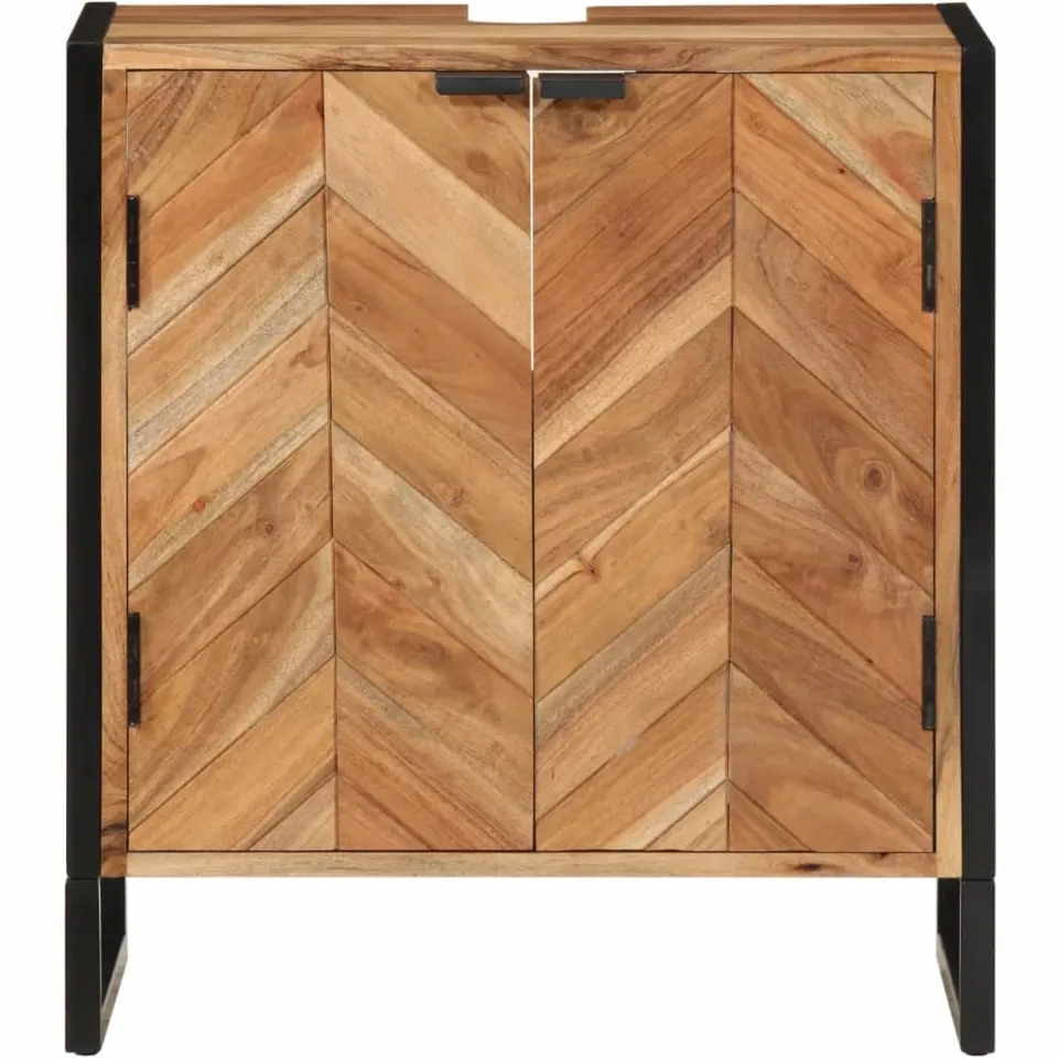 vidaXL Badkamerkast 55x35x60 cm massief acaciahout en ijzer bruin, foto 3