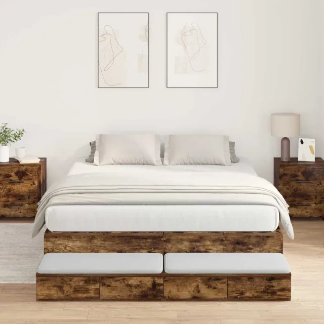 vidaXL Opbergbedframe met lade Gerookt eiken 150 cm Bewerkt hout Bruin