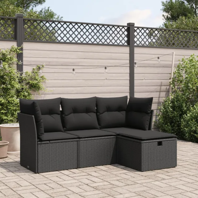 vidaXL 4-delige Loungeset met kussens poly rattan zwart, foto 2