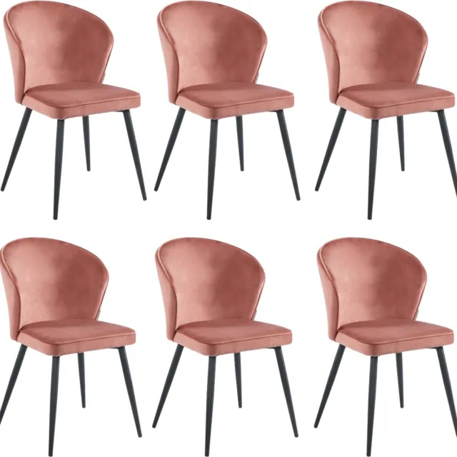 Colenis Curve Eetkamerstoel - Set Van 6 - Roze - Velvet - Zwarte Poten