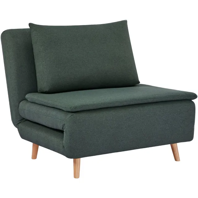 Homona 3-in-1 slaapfauteuil - Met 3 standen verstelbare rugleuning en kussen - Linnenlook en beukenhouten poten - 95 x 90 x 80 cm - Donkergroen