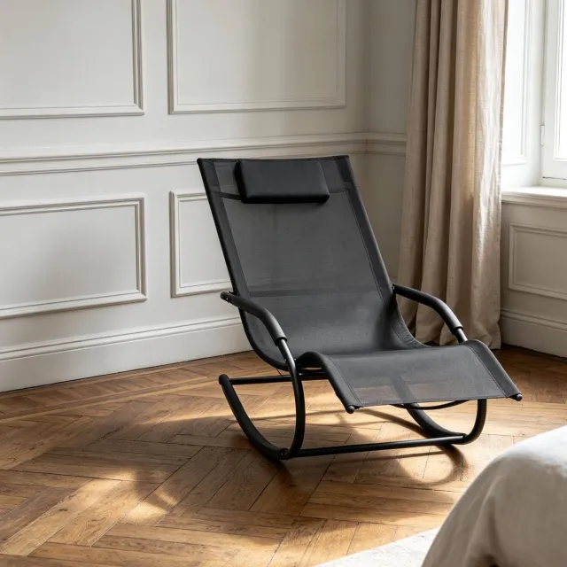 CHICFURN Schommelstoel - Met voetensteun - Metalen frame - Zwart