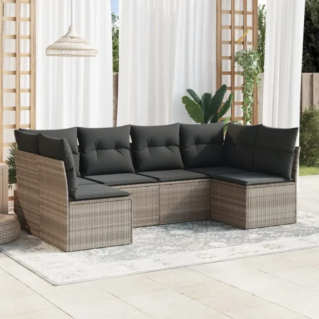 vidaXL 6-delige Loungeset met kussens poly rattan lichtgrijs grijs, foto 2