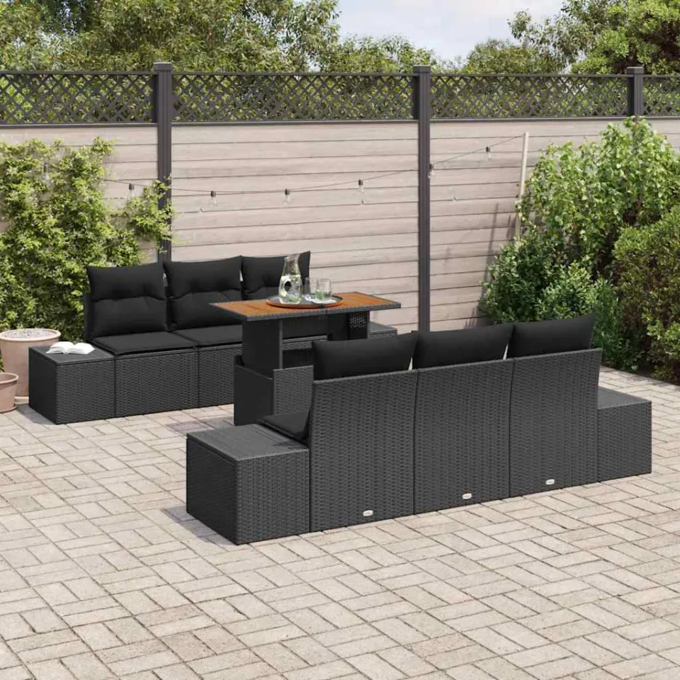 vidaXL Tuin Sofa Set 7 st Zwart Poly riet, foto 3