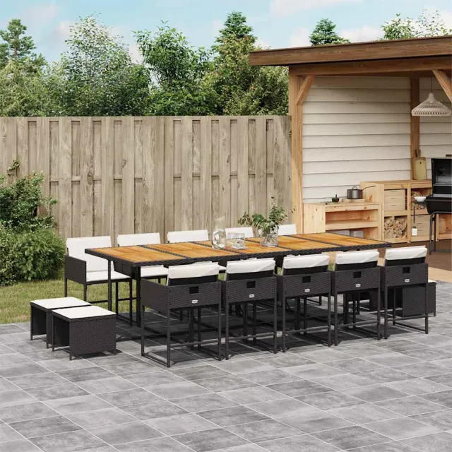 vidaXL 15-delige Tuinset met kussens poly rattan zwart, foto 2