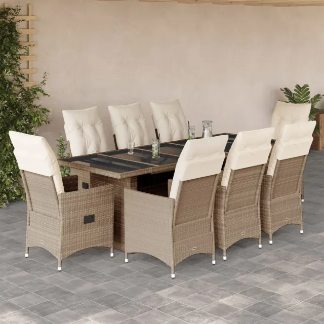 vidaXL 9-delige Bistroset met kussens poly rattan beige, foto 2