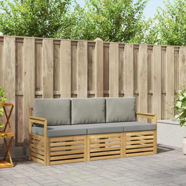 vidaXL Buiten bankenset 3 st 3-zits Wit en Lichtgrijs Polyester