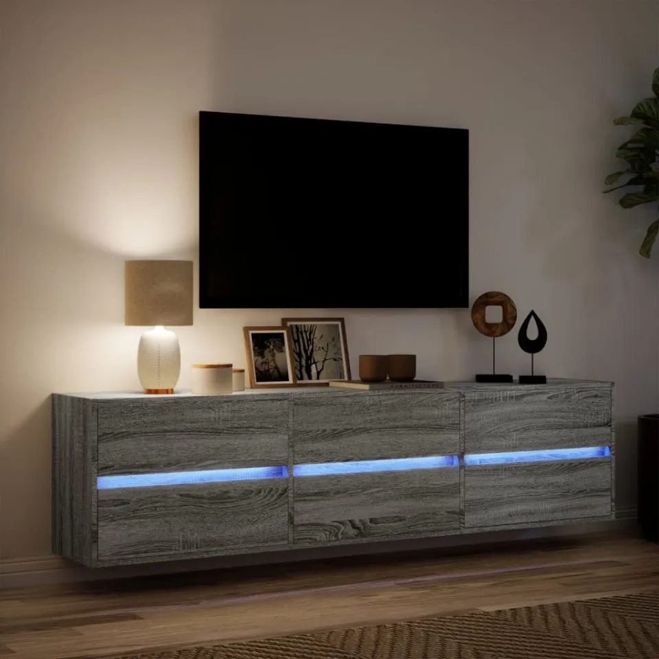 vidaXL Tv-wandmeubel met LED-verlichting 180x31x45 cm grijs sonoma, foto 4