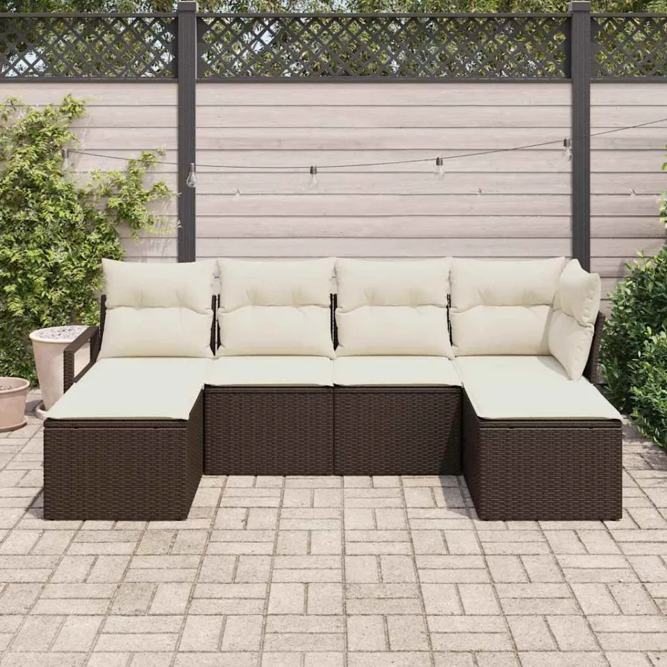 vidaXL Bankstel 6 st Bruin en Crème poly rattan, foto 3