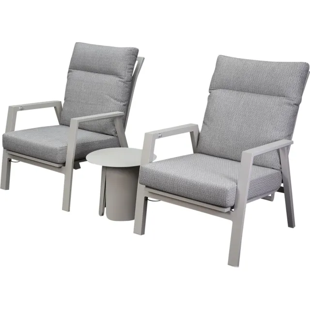 AVH-Collectie Barolo lounge balkonset 3 delig verstelbaar latte zand aluminium Antraciet, Taupe, Off white, Zand / Latte / Linen