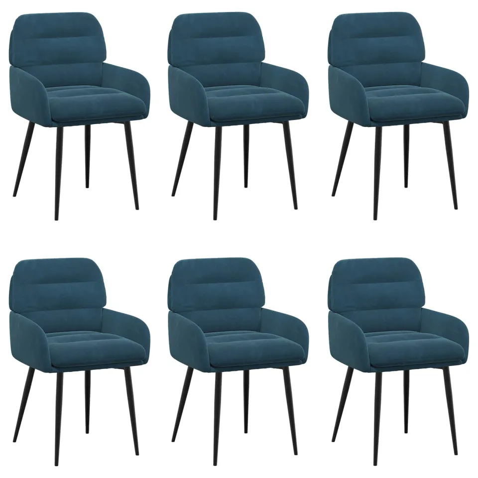 vidaXL Eettafelstoelen 6 st fluweel Blauw 59 x 59,5 x 90 cm, foto 3