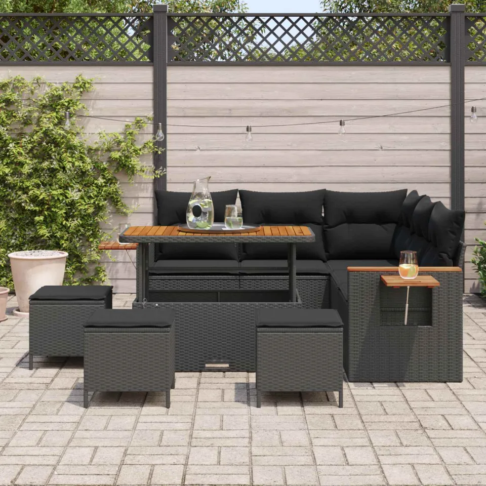 vidaXL Tuinbankenset 9 st Zwart poly rattan, foto 3