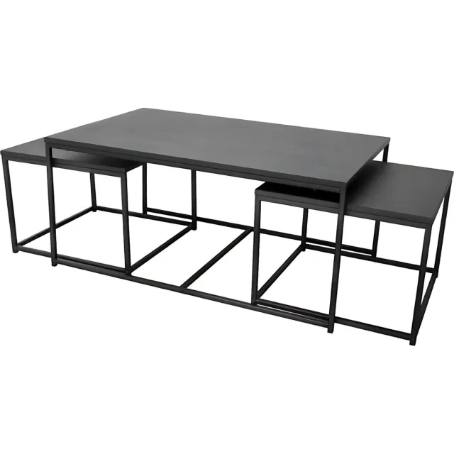 Casame MADISON - Set van 3 moderne salontafels van zwart metaal - 100 x 60 x H45 cm en 2 x 50 x 50 x H38 cm