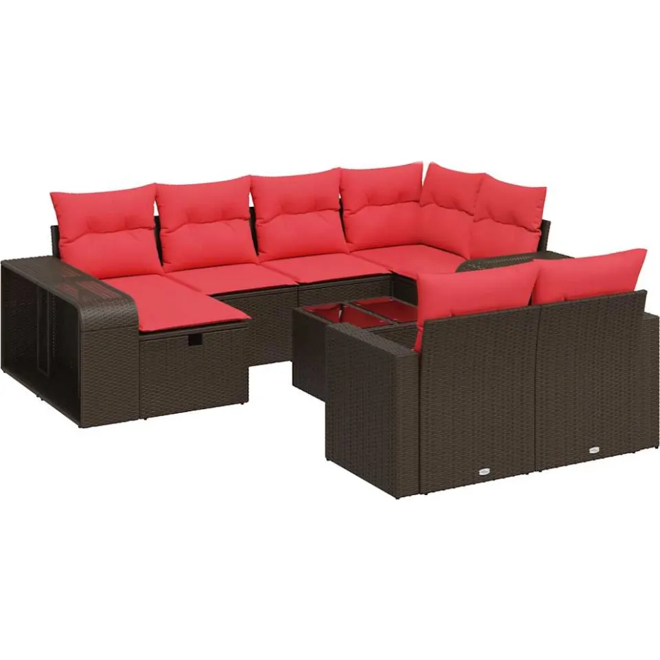 vidaXL 11-delige Loungeset met kussens poly rattan bruin, foto 3