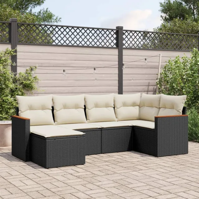 vidaXL 6-delige Loungeset met kussens poly rattan zwart, foto 2
