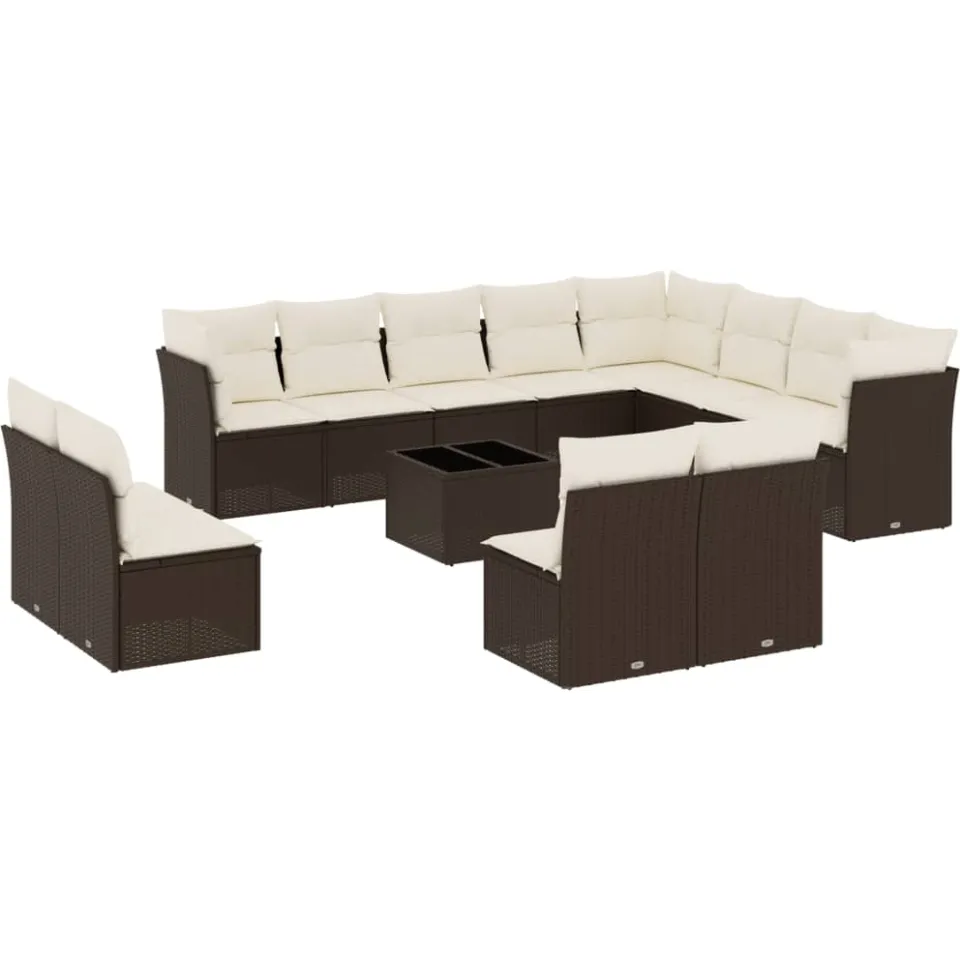 vidaXL 13-delige Loungeset met kussens poly rattan bruin, foto 3