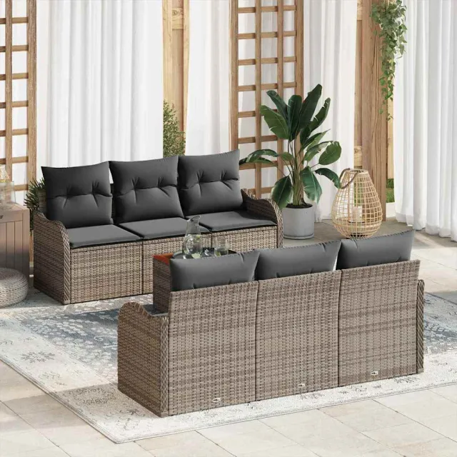 vidaXL Tuinbankenset 7 st Grijs poly rattan, foto 2