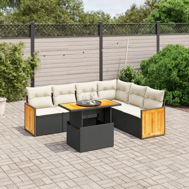 vidaXL 7-delige Loungeset met kussens poly rattan zwart, foto 2