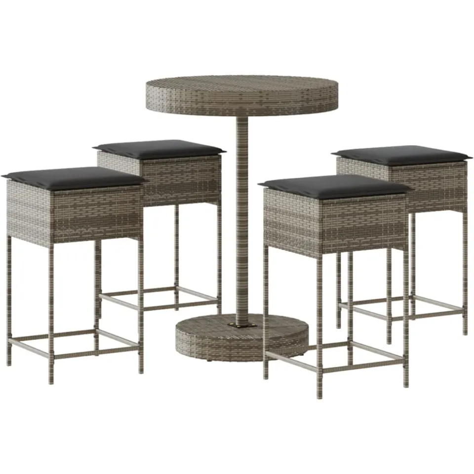 vidaXL 5-delige Tuinbarset met kussens poly rattan grijs, foto 4