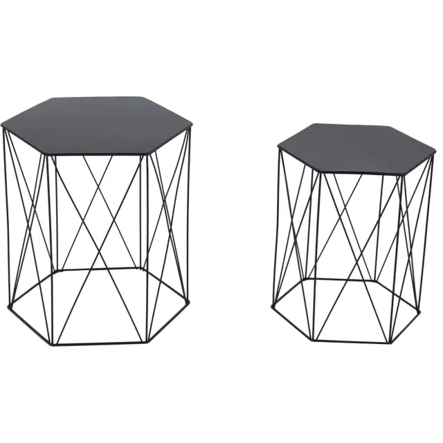 SVITA HARPA set van 2 bijzettafels - salontafel metaal modern zwart