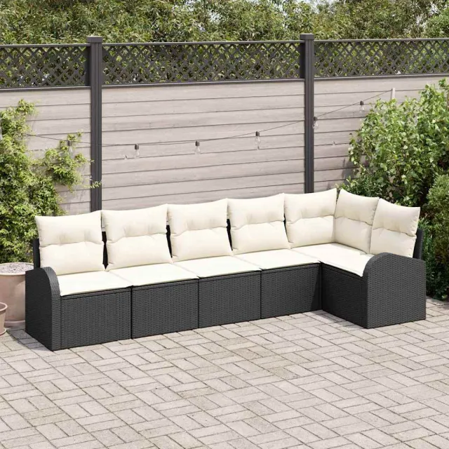 vidaXL Tuinbankenset 6 st Zwart en Wit poly rattan, foto 2