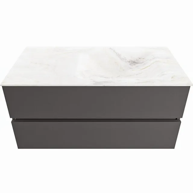 Mondiaz VICA-DLUX 100cm badmeubel onderkast Dark grey 2 lades. Inbouw wastafel CLOUD rechts zonder kraangat, kleur Ostra.