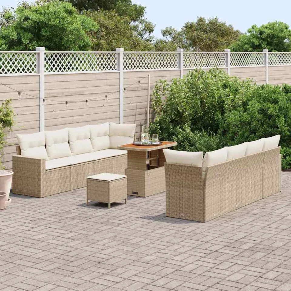 vidaXL Tuinbankenset 11 st Beige poly rattan, foto 2