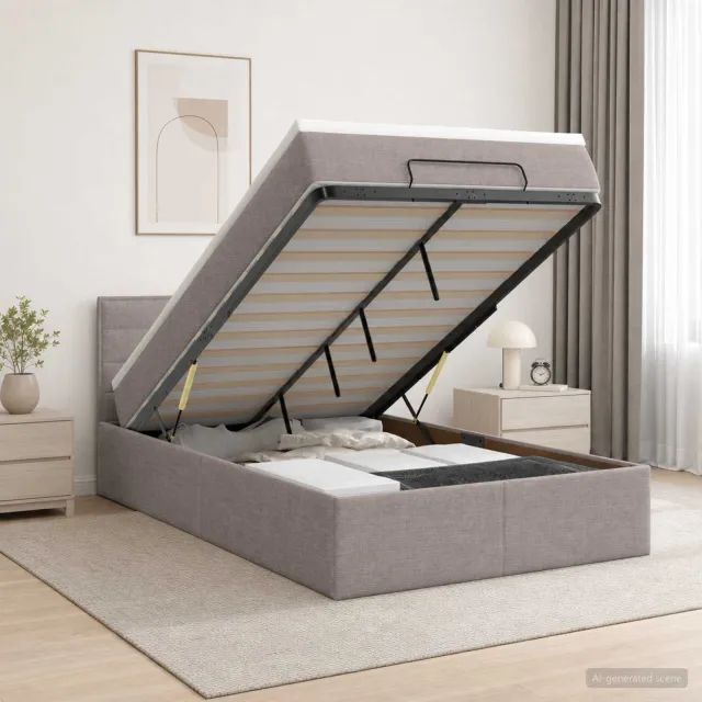 vidaXL Ottoman bed met matras met hoofdeinde Taupe 120 x 190 cm Stof