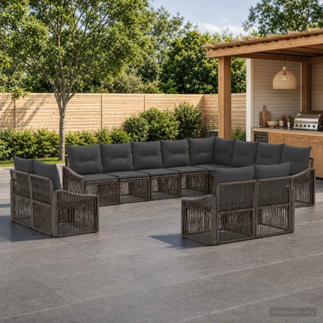 vidaXL Tuinbankenset 12 st 12-zits Grijs poly rattan, foto 2
