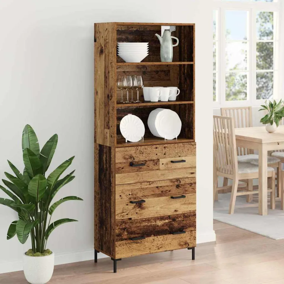 vidaXL Hoge kast Oudhout 69,5 x 34 x 180 cm Bewerkt hout bruin, foto 4