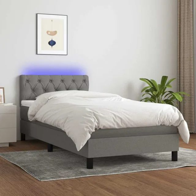 vidaXL Boxspring met matras en LED stof donkergrijs 80x200 cm grijs