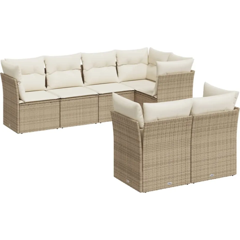 vidaXL 7-delige Loungeset met kussens poly rattan beige, foto 3