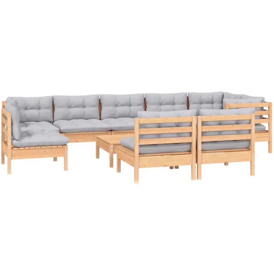 vidaXL 10-delige Loungeset met grijze kussens massief grenenhout grijs, foto 2