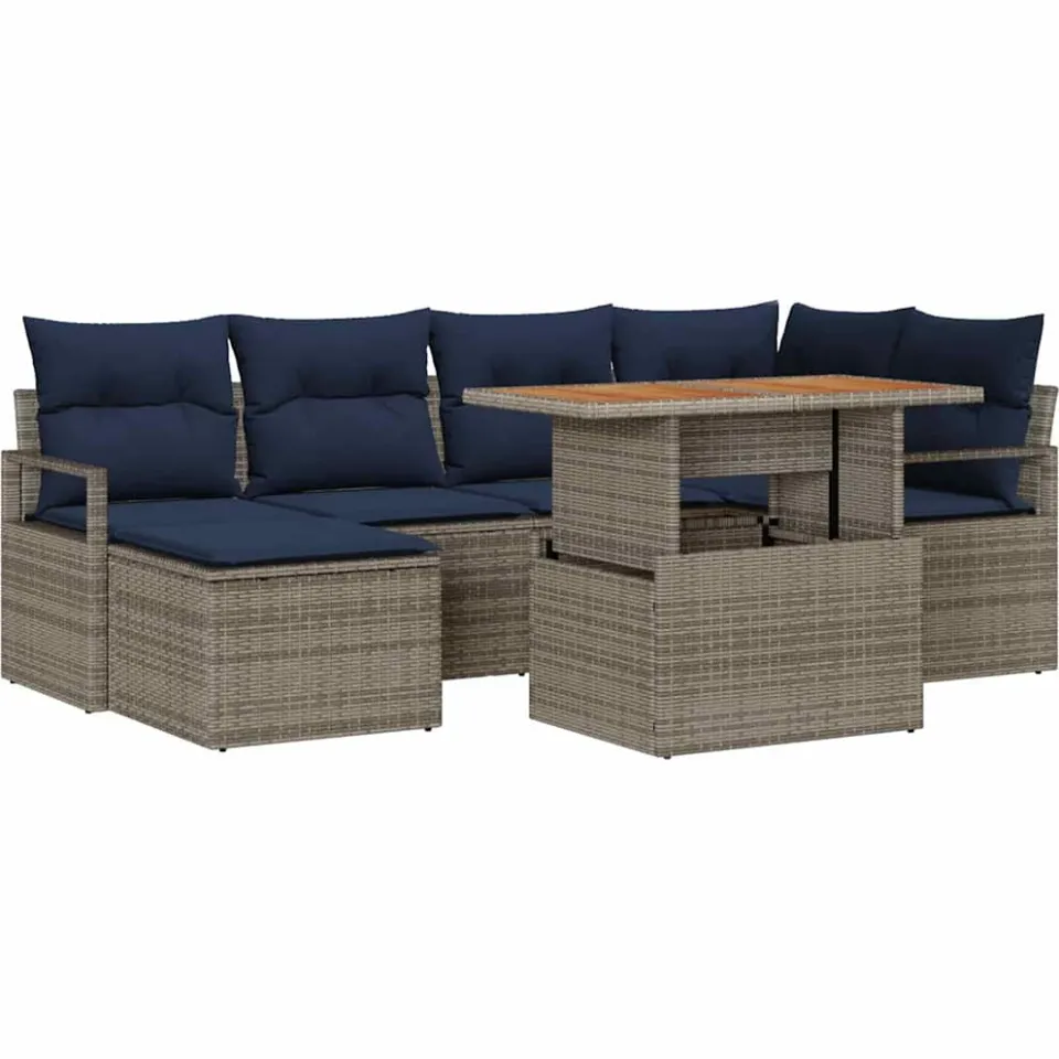 vidaXL Tuinbankenset 7 st Grijs poly rattan